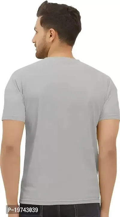 Men Striped Round Neck Polyester Grey T-Shirt-thumb3