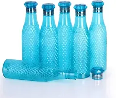 rystal Sky Blue Water Bottle Set of 6 1 litre Plastic Fridge Water Bottle Set Ideal for Office Sports School Travelling Gym Yoga Checkered Pattern-thumb1
