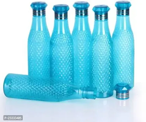 rystal Sky Blue Water Bottle Set of 6 1 litre Plastic Fridge Water Bottle Set Ideal for Office Sports School Travelling Gym Yoga Checkered Pattern