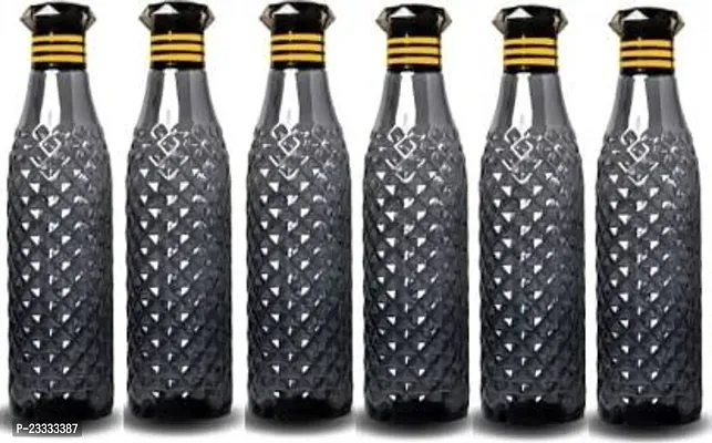Crystal Diamond Texture Plastic Water Bottle for Fridge for Home for Office With BPA Free and Leak Free 1000 ml Black Pack of 6