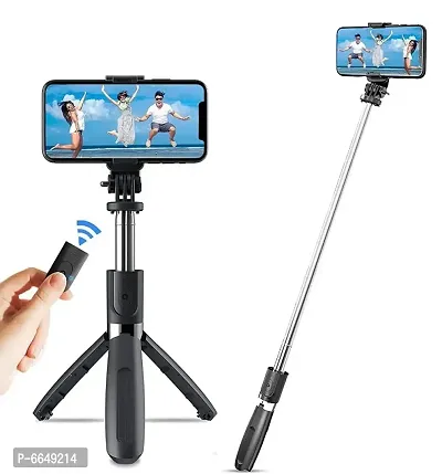 Bluetooth Aluminum Alloy Selfie Stick Tripod Stand,Multifunctional Selfie Stick with Detachable Wireless Remote,Compatible with iPhone/OnePlus/Samsung/Oppo/Vivo/MI and GoPro Mount,for Online Class,Sel-thumb0