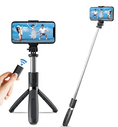 Bluetooth Aluminum Alloy Selfie Stick Tripod Stand,Multifunctional Selfie Stick with Detachable Wireless Remote,Compatible with iPhone/OnePlus/Samsung/Oppo/Vivo/MI and GoPro Mount,for Online Class,Sel