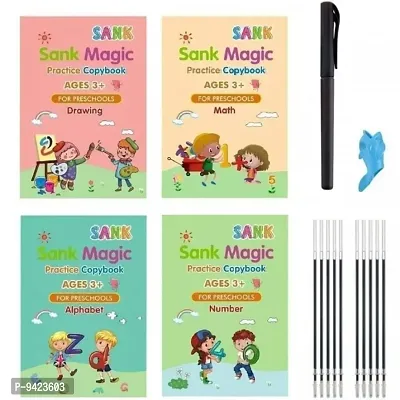 Magic Practice Copybook,(4 BOOKS +1 pen+1 Grip + 8 REFILL) Number Tracing Book for Preschoolers with Copybook Set Practical Reusable Writing Tool Simple Hand (MATHS+DRAWING+ALPHABET+NUMBER)-thumb5