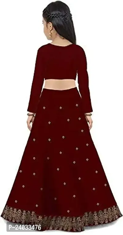 ClothesShop Girl's Taffeta Satin Semi-Stitched Lehenga Choli-thumb2