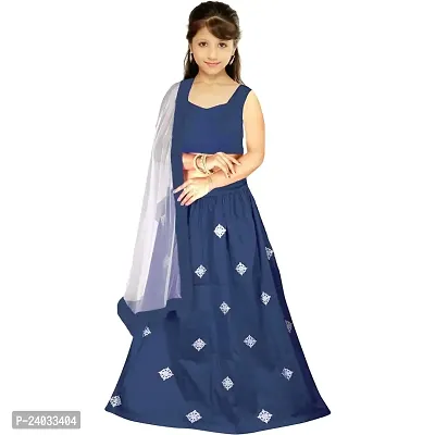 Clothes Shop Multi Taffeta Satin Embroidered Latest Designer Kids Girls Wedding Wear Semi Stitched Lehenga Choli_(Comfortable To 8-13 Years Girls)_Free Size.