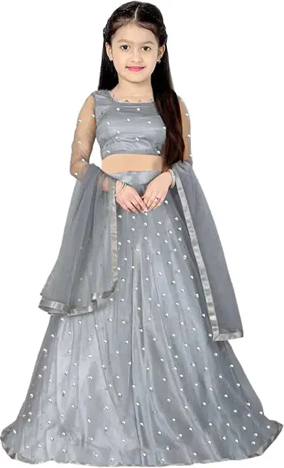 ClothesShop Girl's Net Semi-Stitched Lehenga Choli