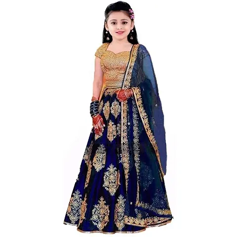 Bivkchop Girl's Tafetta satin Semi-stitched Lehenga Choli and Dupatta set 3-16 Year