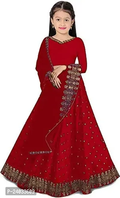 ClothesShop Girl's Silk Semi-stitched Lehenga Choli(CS_K_Red_Kohinoor_(13-14)_Red_13 Years-14 Years)