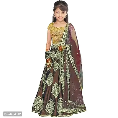 ClothesShop Multi olor Taffeta Satin Embroidered Kids Girls Traditional Semi Stitched Lehenga choli_(It's 3-8 Years Girls)