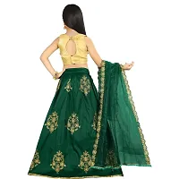 Clothes Shop Green Taffeta Satin Solid Designer Kids Girls Wedding Wear Semi Stitched Lehenga-thumb1