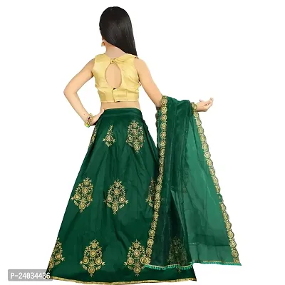 Clothes Shop Green Taffeta Satin Solid Designer Kids Girls Wedding Wear Semi Stitched Lehenga-thumb2