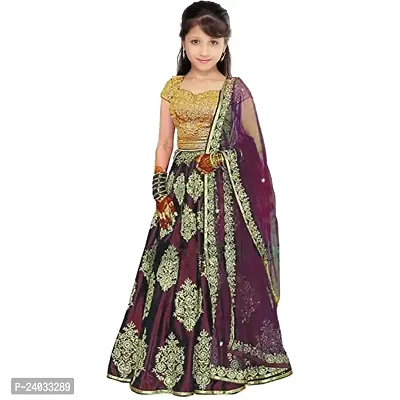ClothesShop Multi olor Taffeta Satin Embroidered Kids Girls Traditional Semi Stitched Lehenga choli_(It's 3-8 Years Girls)-thumb0