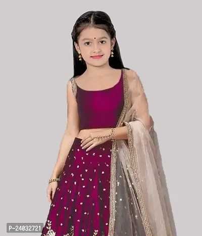 ClothesShop Girls Taffeta Satin Embroidered Traditional Lehenga Choli-thumb2