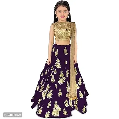 Clothesshop Girl's Taffeta Satin Semi-stitched Lehenga Choli-thumb0