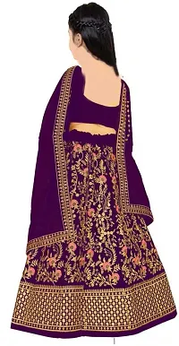 ClothesShop Girls Silk Semi Stitched Lehenga Choli (9-10 Years, Wine)-thumb1