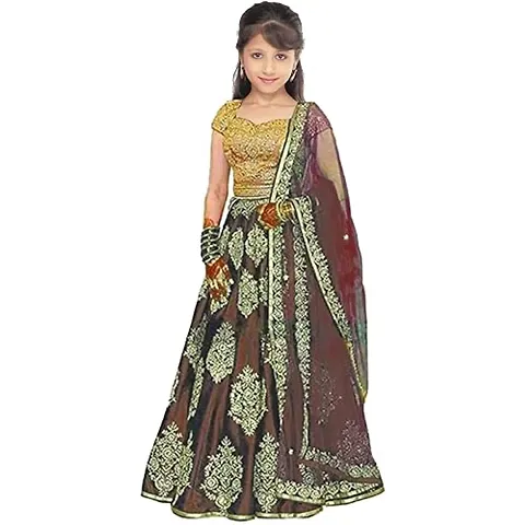 Femisha Creation Girl's Pure Silk Semi-stitched Lehenga Choli