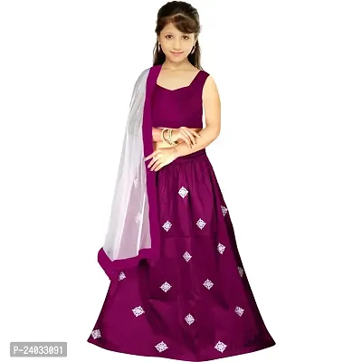 Clothes Shop Multi Taffeta Satin Embroidered Latest Designer Kids Girls Wedding Wear Semi Stitched Lehenga Choli_(Comfortable To 8-13 Years Girls)_Free Size.-thumb0