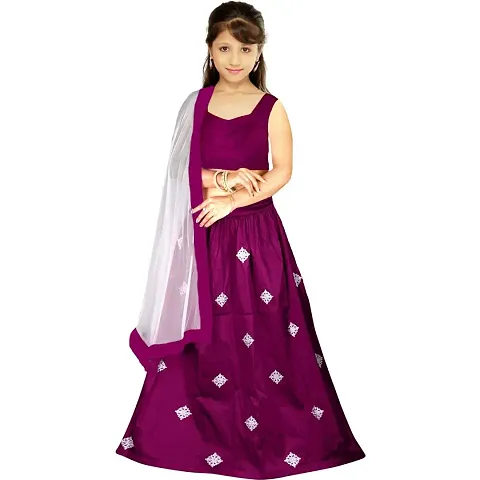 Clothes Shop Multi Taffeta Satin Embroidered Latest Designer Kids Girls Wedding Wear Semi Stitched Lehenga Choli_(Comfortable To 8-13 Years Girls)_Free Size.