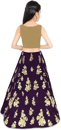 Clothesshop Girl's Taffeta Satin Semi stitched Lehenga Choli (CS_K_Gold_Rose_Purple_8-9 Years)-thumb1