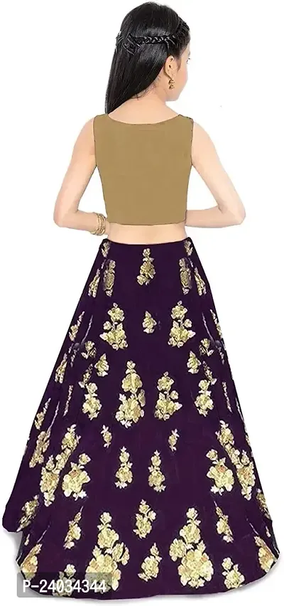 Clothesshop Girl's Taffeta Satin Semi stitched Lehenga Choli (CS_K_Gold_Rose_Purple_8-9 Years)-thumb2