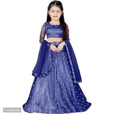 ClothesShop Girl's Net Semi-Stitched Lehenga Choli-thumb0