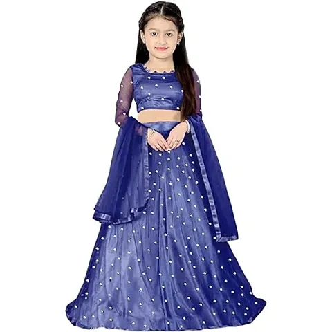 Femisha Creation Girls Soft Net Latest Embroidered Lehenga Choli (10-11 Years, Blue)