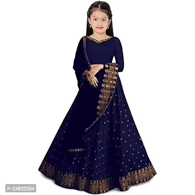 ClothesShop Girl's Taffeta Satin Semi-Stitched Lehenga Choli