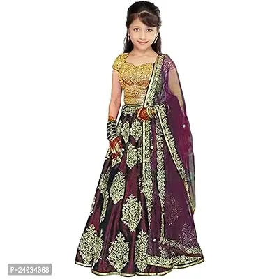 ClothesShop Girl's Taffeta Satin Semi-stitched Lehenga Choli