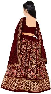 ClothesShop Girls Silk Semi Stitched Lehenga Choli (6-7 Years, Maroon)-thumb1