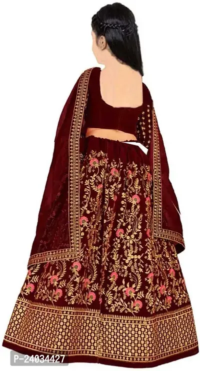 ClothesShop Girls Silk Semi Stitched Lehenga Choli (6-7 Years, Maroon)-thumb2