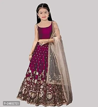 ClothesShop Girls Taffeta Satin Embroidered Traditional Lehenga Choli-thumb0