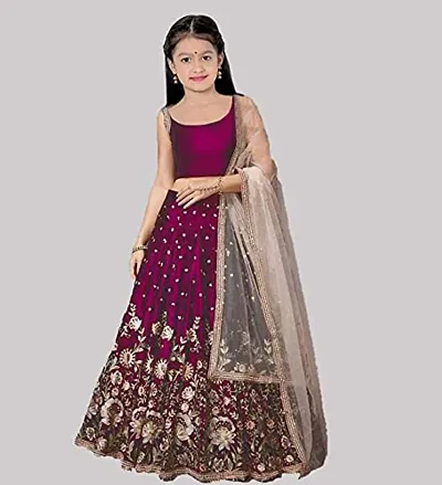 ClothesShop Girls Taffeta Satin Embroidered Traditional Lehenga Choli