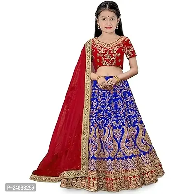 ClothesShop Girl's Taffeta Satin Semi-stitched Lehenga Choli