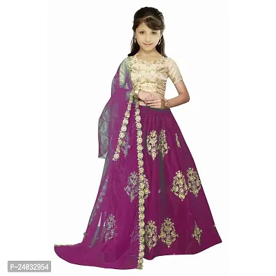 Clothes Shop Multi Taffeta Satin Heavy Work Kids Girls Wedding Wear Semi Stitched Lehenga Choli