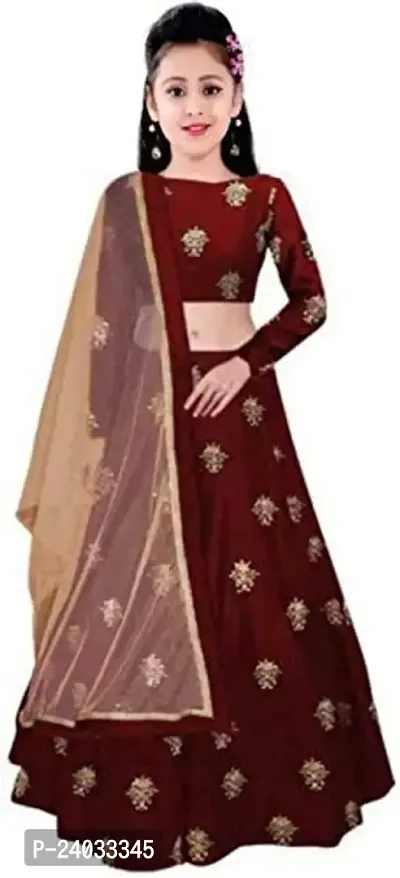 Clothesshop Girls' Satin Lehenga Choli (Maroon_8-13 Years)-thumb0