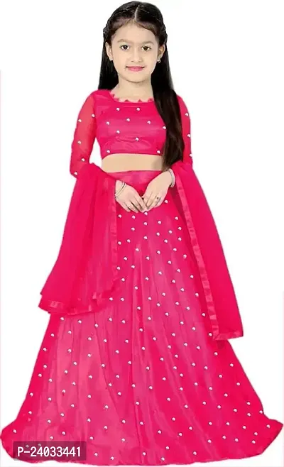 ClothesShop Girl's Net Semi-Stitched Lehenga Choli