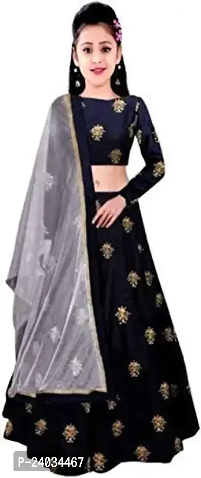 Clothesshop Girl's Tafetta Silk Semi-stitched Lehenga Choli (CS_K_Blue_Vichhi_Navy Blue_8-13 Years)-thumb0