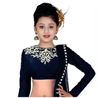 ClothesShop Girl's Taffeta Satin Heavy Embroidered Semi-Stitched Kids Lehenga Chol (6-7 Years, Blue)-thumb1