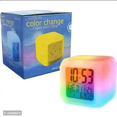 AASMA Colour Changing Digital LED Alarm Clock for Table Home Decor Desk Night Table Watch Temperature/Day/Month/Date/Time/Alarm (Plastic, Multicolour)-thumb0