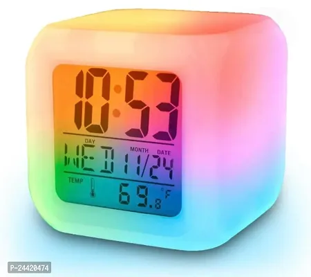 AASMA Colour Changing Digital LED Alarm Clock for Table Home Decor Desk Night Table Watch Temperature/Day/Month/Date/Time/Alarm (Plastic, Multicolour)-thumb5