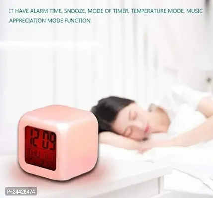 AASMA Colour Changing Digital LED Alarm Clock for Table Home Decor Desk Night Table Watch Temperature/Day/Month/Date/Time/Alarm (Plastic, Multicolour)-thumb2