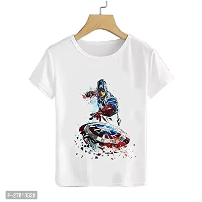 Stylish White Cotton Blend Printed Tees For Boys-thumb0