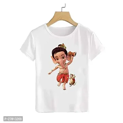 Stylish White Cotton Blend Printed Tees For Boys