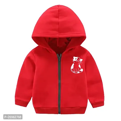 Fabulous Red Cotton Blend Graphic Printed Hooded Sweatshirt For Boys