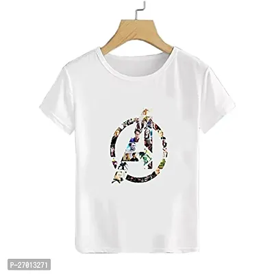 Stylish White Cotton Blend Printed Tees For Boys-thumb0