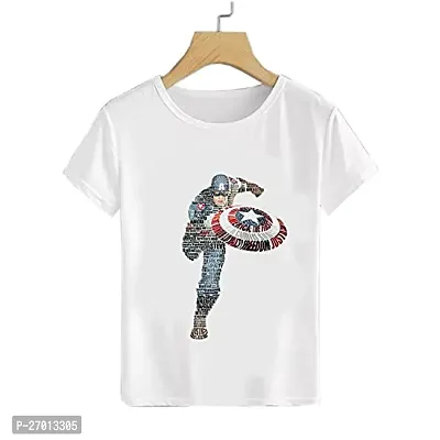 Stylish White Cotton Blend Printed Tees For Boys