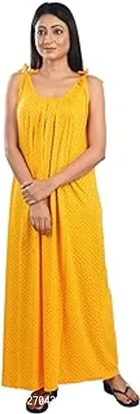 Stylish Yellow Cotton Polka Dots Nightdress For Women-thumb0