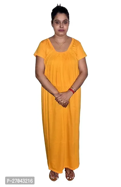 Stylish Yellow Cotton Solid Nightdress For Women-thumb0