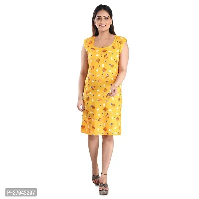 Stylish Yellow Cotton Printed Nightdress For Women