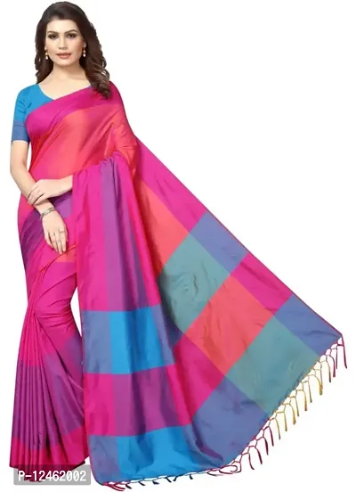 Beautiful Cotton Blend Saree with Blouse Piece For Women-thumb0